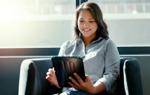 Woman completing the survey online