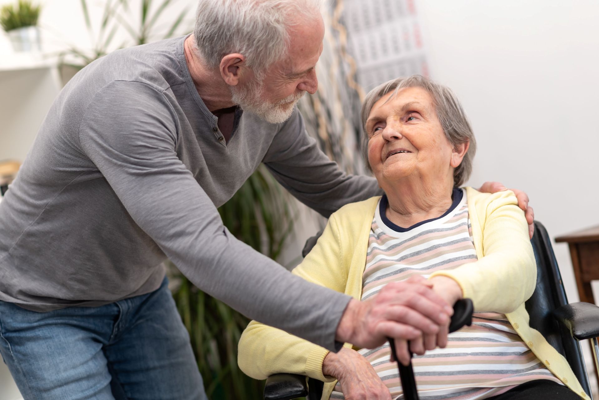 Man takes care of aging parent