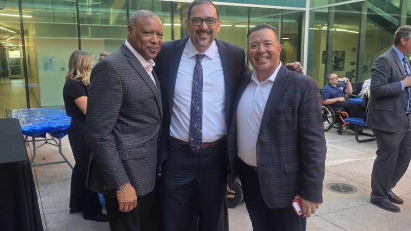 Renaldo Fowler, the Honorable Secretary of State Adrian Fontes and DRAZ CEO, J.J. Rico at Renaldo's retirement celebration.