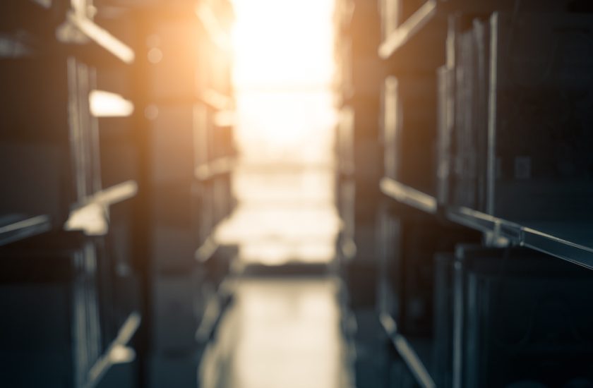 Blurry background of dark library