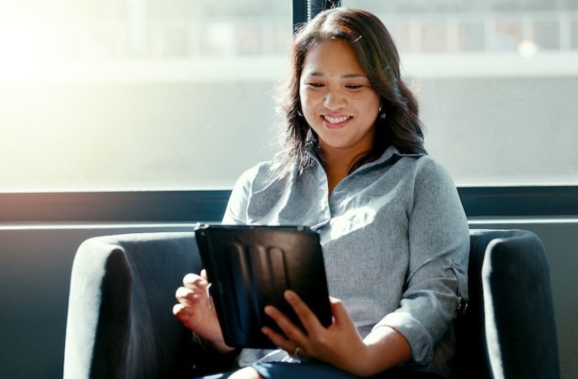 Woman completing the survey online